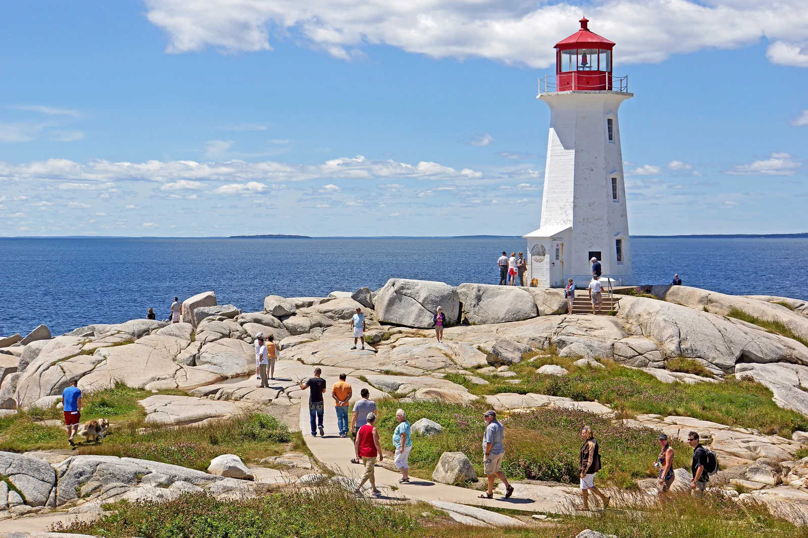 Granite Atlantic coastline and lighthouse landscape in Nova Scotia