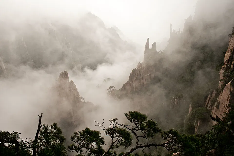 Granite peaks and pines emerging from mist on Huangshan