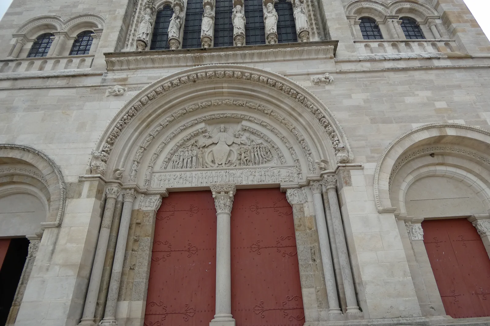 The sculpted western façade of Vézelay Basilica in Burgundy