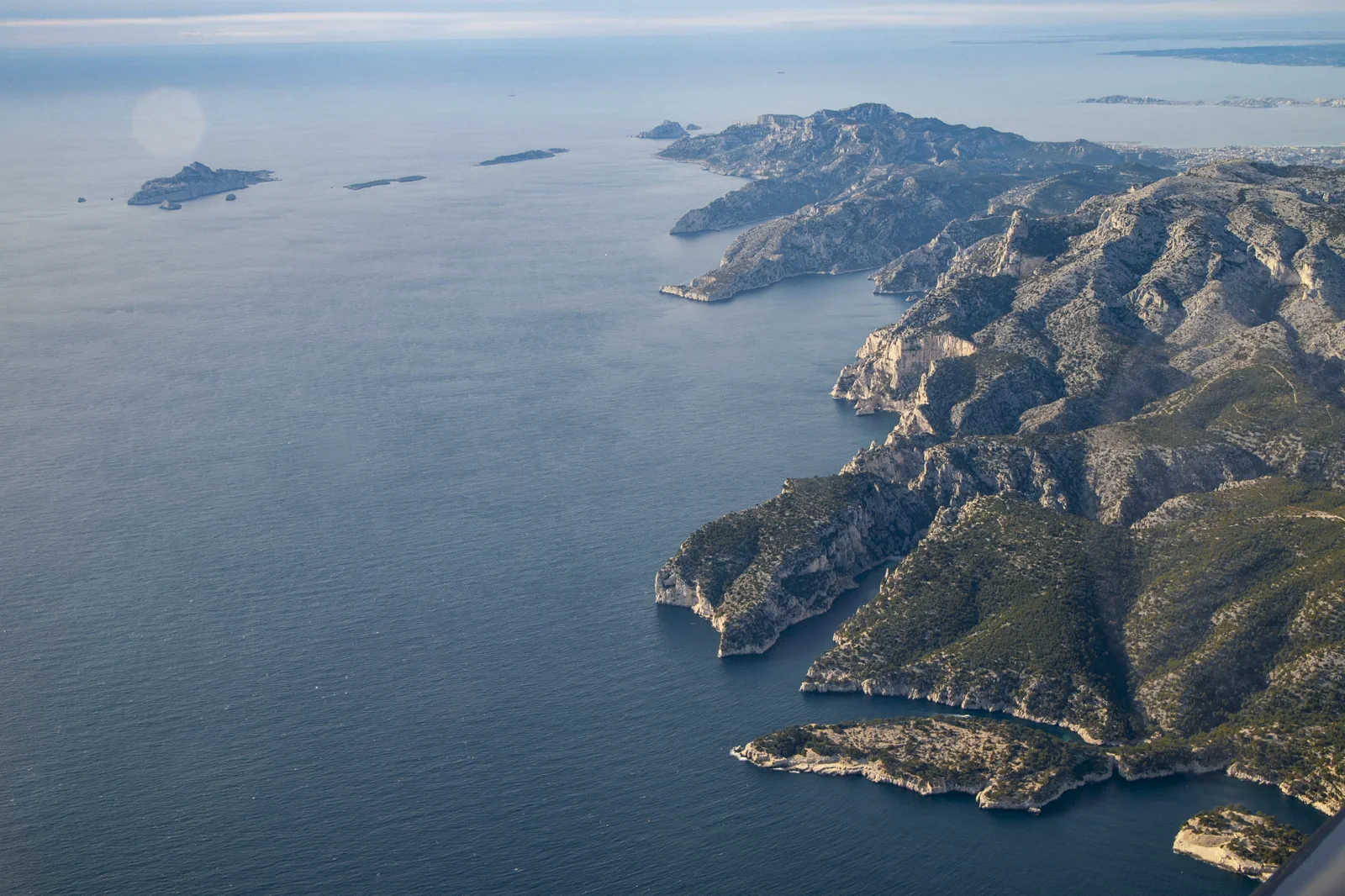 White limestone cliffs and blue water in Calanques National Park