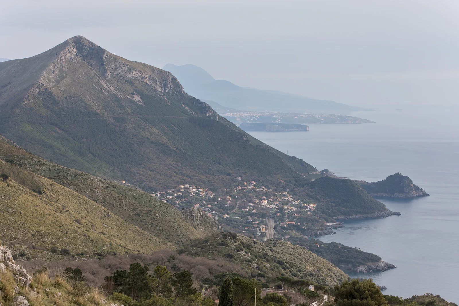 The mountainous Basilicata coast and blue Tyrrhenian Sea near Maratea