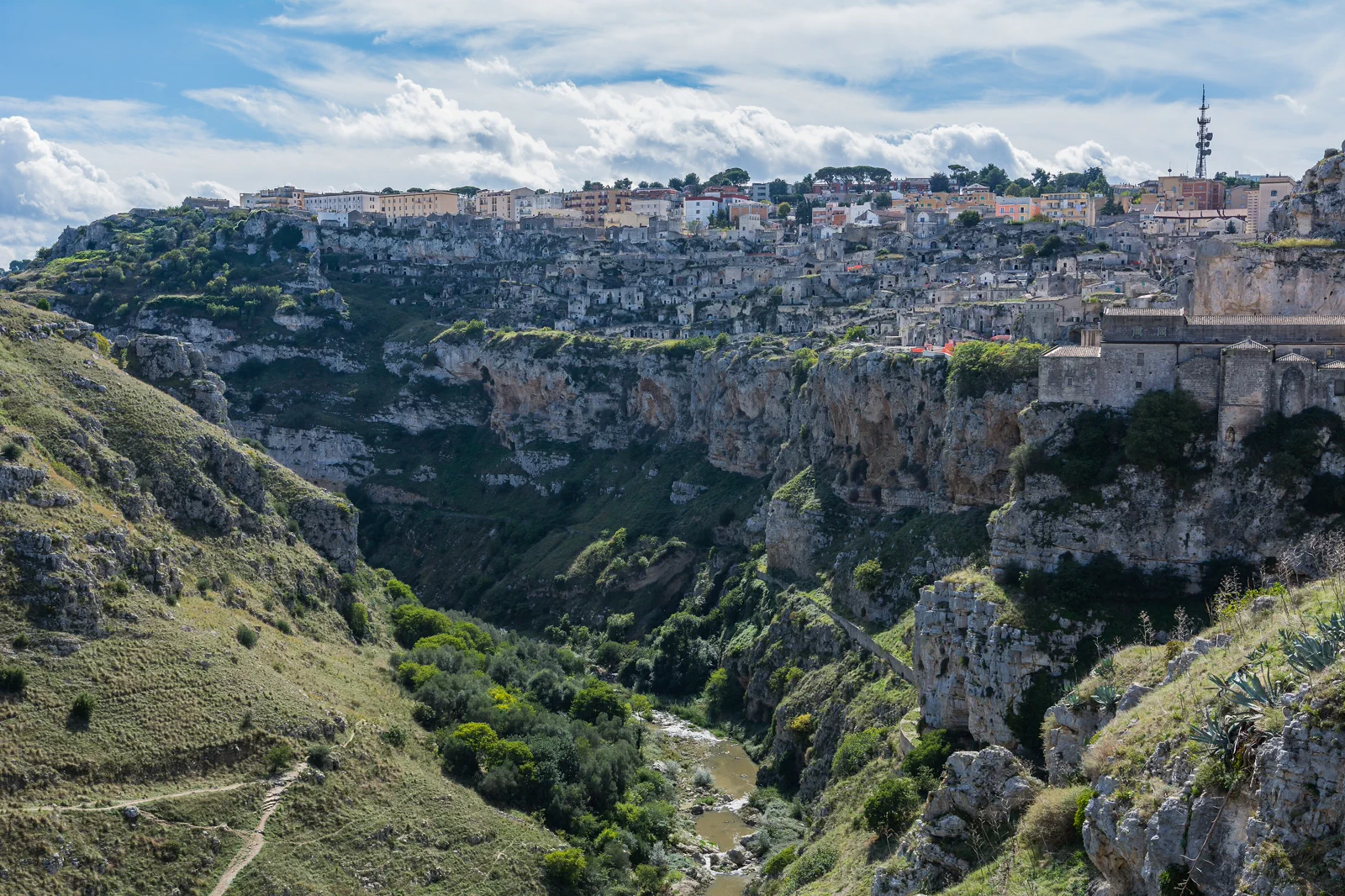 The stone houses and churches of the Sassi overlooking the Matera ravine