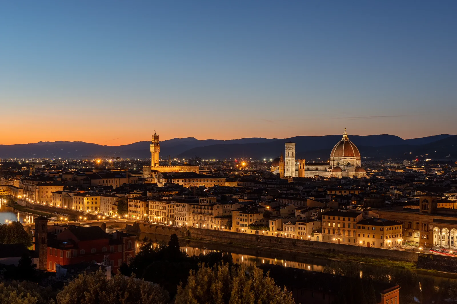 Florence viewed across the Arno toward the Oltrarno hills