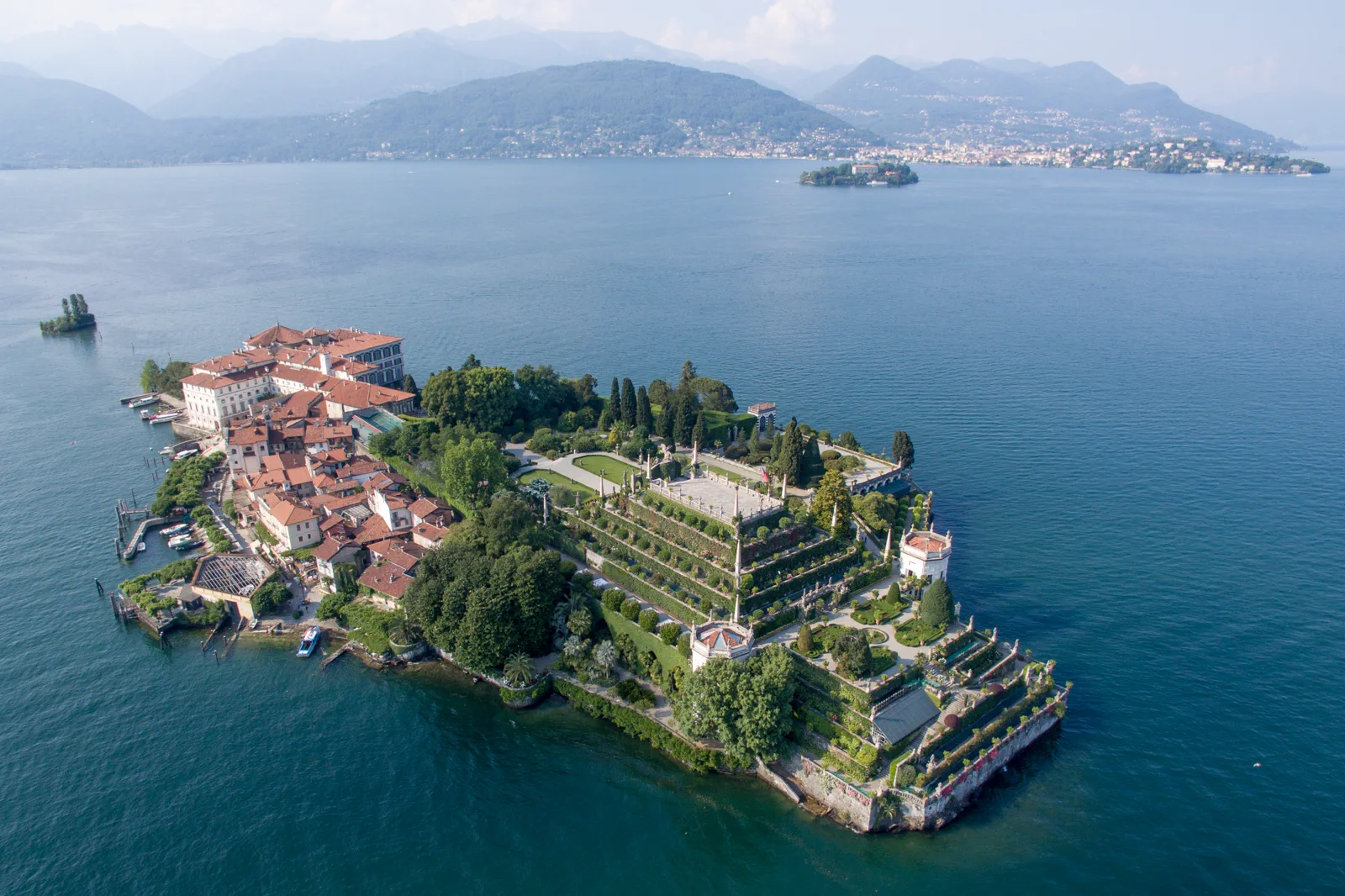 Isola Bella rising from Lake Maggiore against an Alpine backdrop