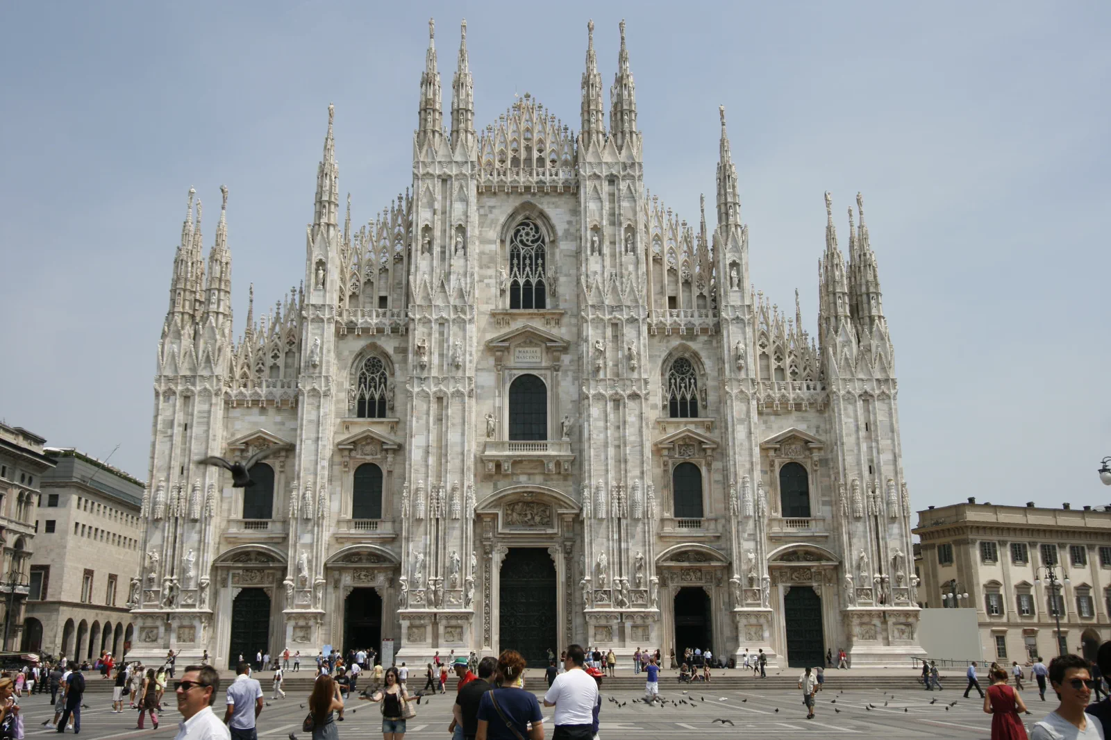 The facade of Milan Cathedral facing Piazza del Duomo