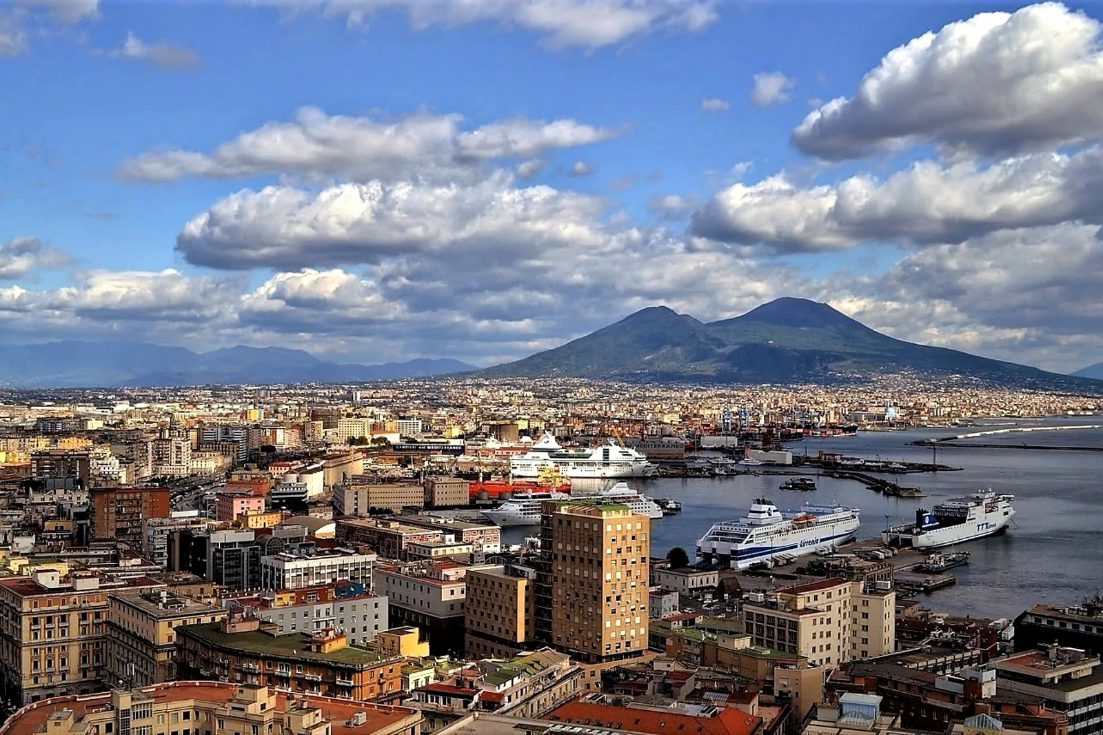 The dense historic centre of Naples beneath Vesuvius