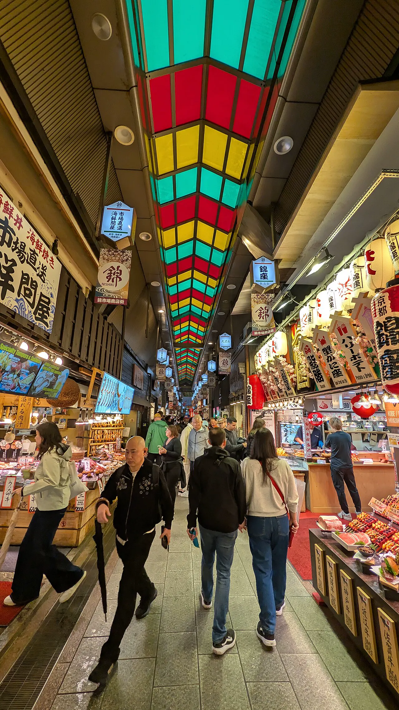 Colorful covered arcade inside Nishiki Market
