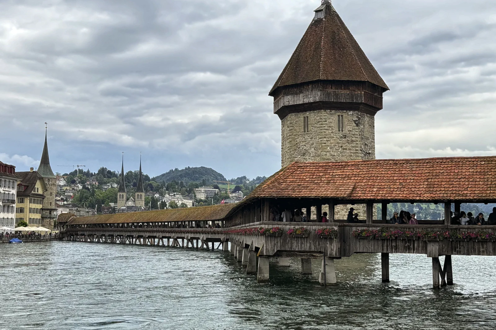 Lucerne Chapel Bridge with the old town and lake