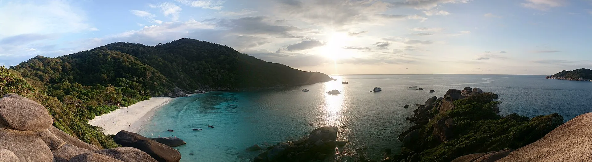 Panoramic bay, granite formations and turquoise water in the Similan Islands