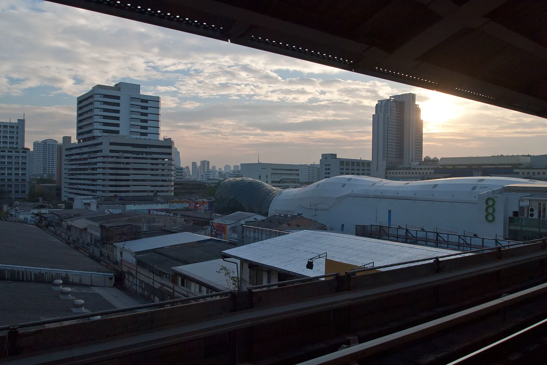 Bangkok skyline at sunset viewed from Siam BTS station