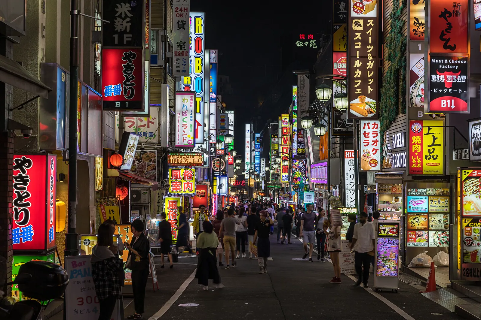 Colorful Kabukicho signs in Shinjuku at night