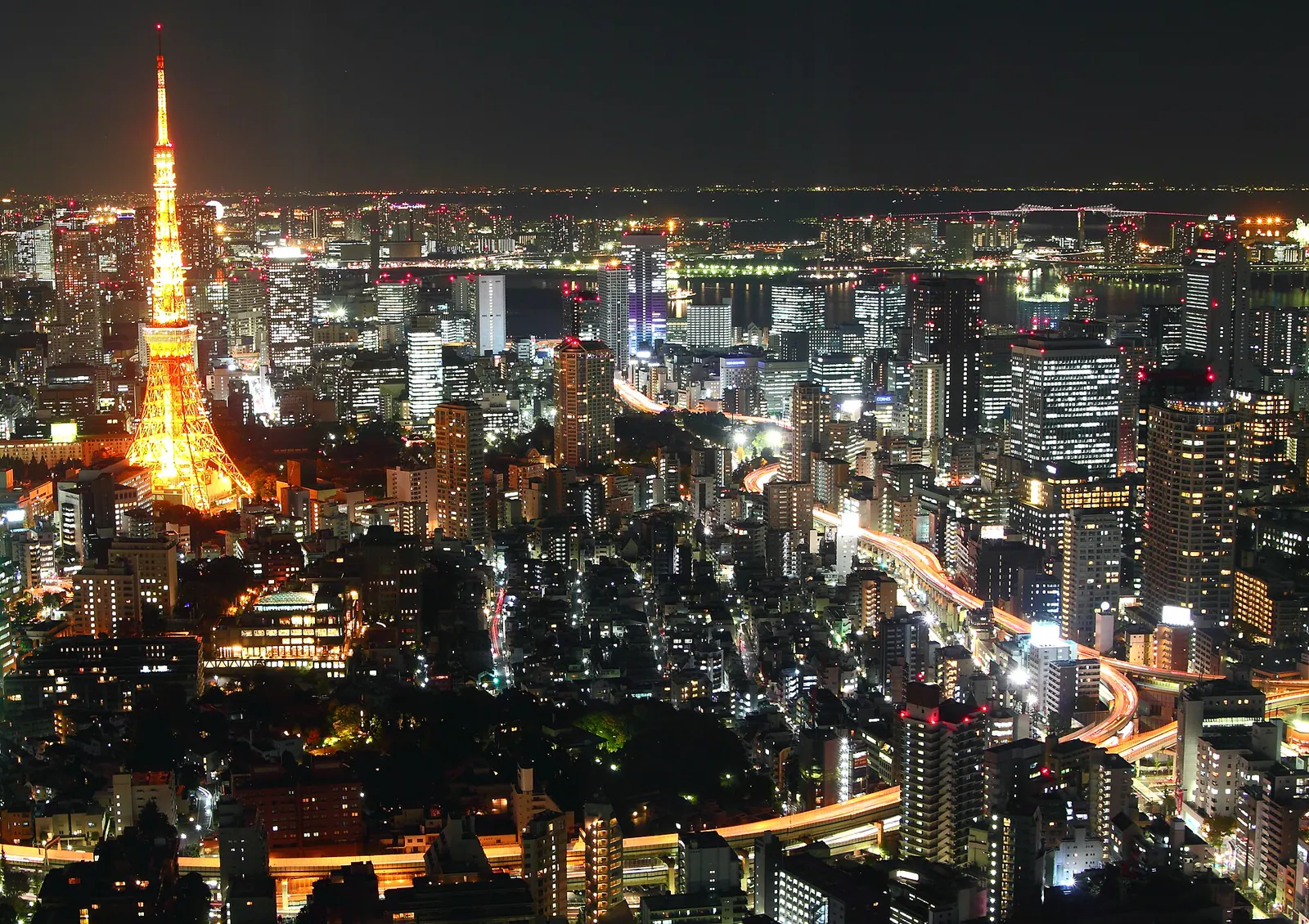 Tokyo Tower and the city illuminated at night