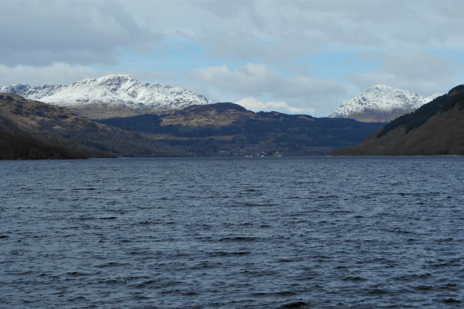 Loch Lomond and surrounding hills in Scotland