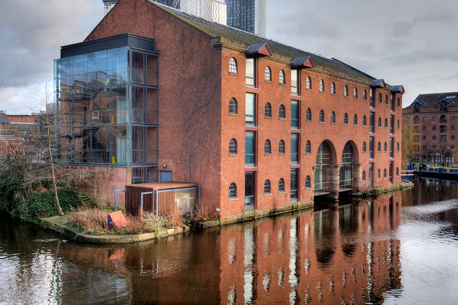 Canals and industrial architecture around Castlefield in Manchester