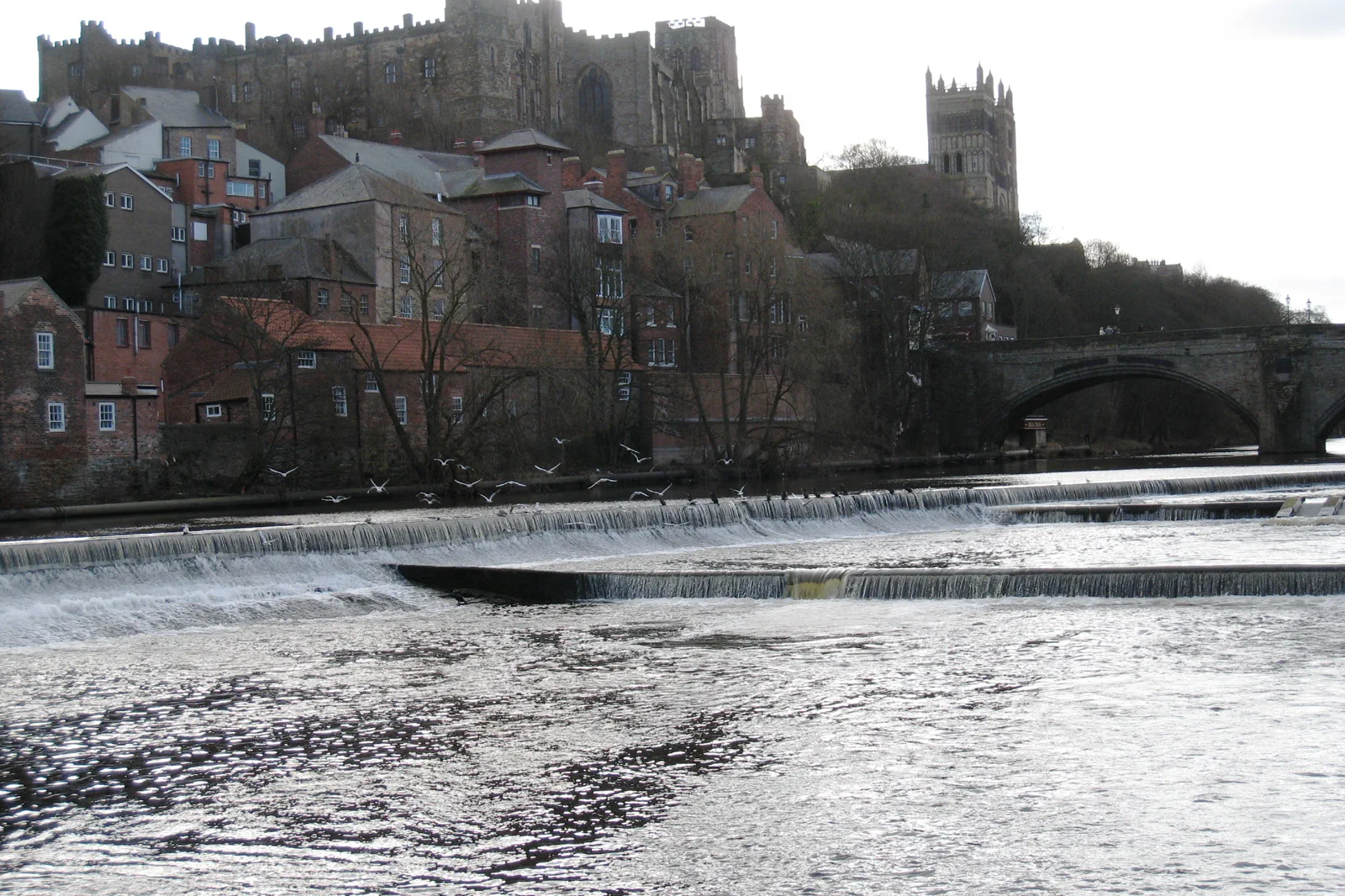 Durham Cathedral above the wooded River Wear peninsula