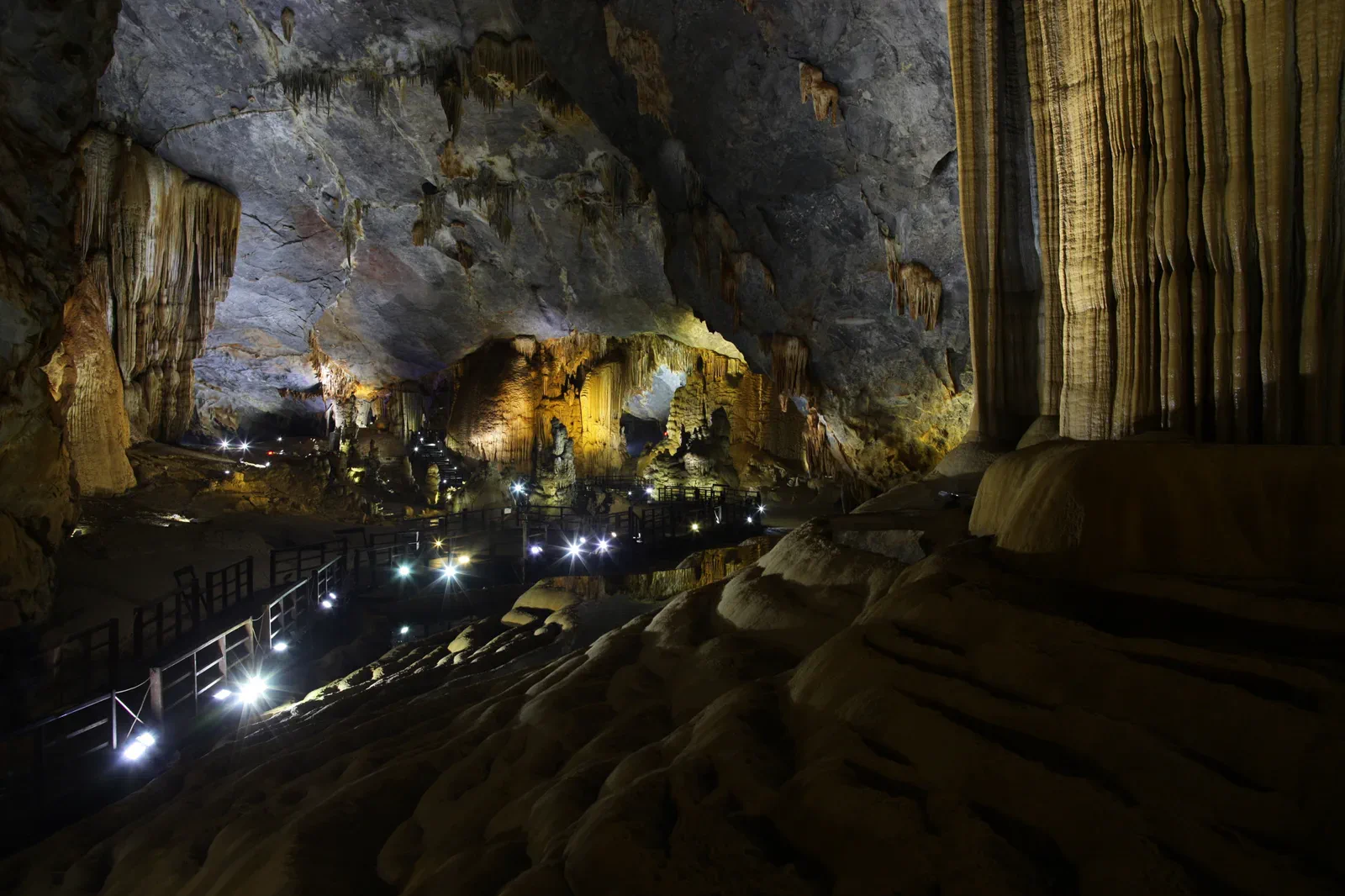Illuminated formations inside Paradise Cave at Phong Nha-Ke Bang